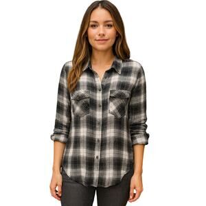 Jessica Simpson XL black white buffalo plaid holiday winter LIGHT flannel button